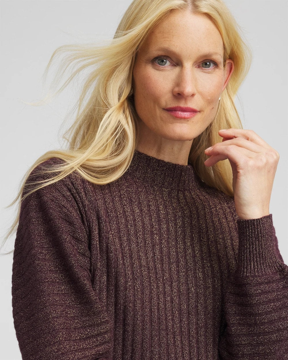 Metallic Ribbed Pullover