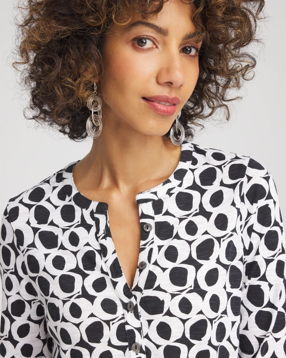 Printed Cotton Slub Henley Shirt