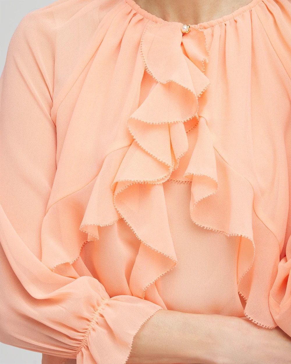 Georgette Sheer Ruffle Blouse