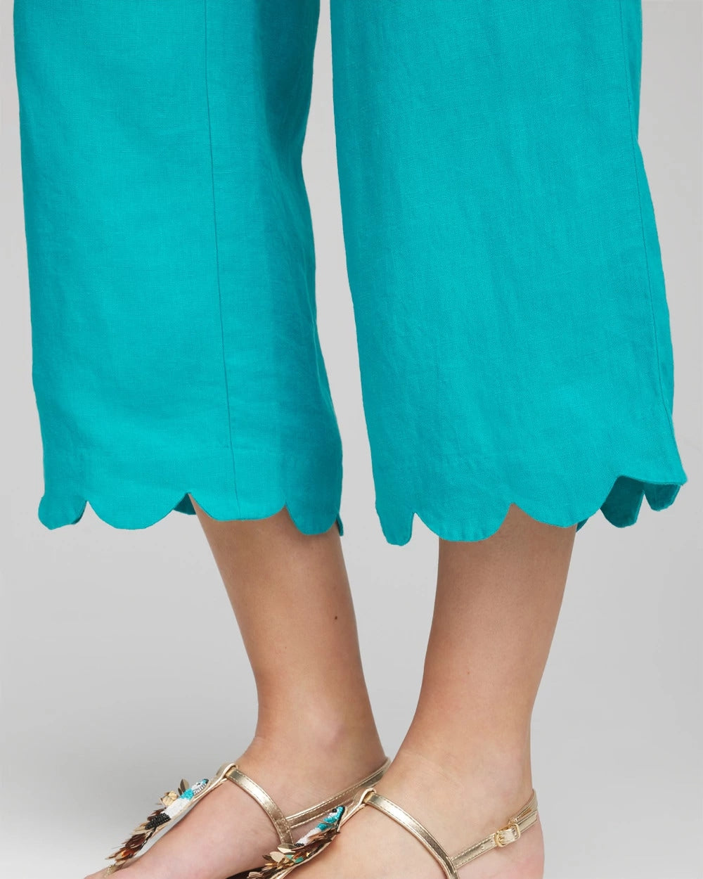 Linen Scallop Hem Crop Pants