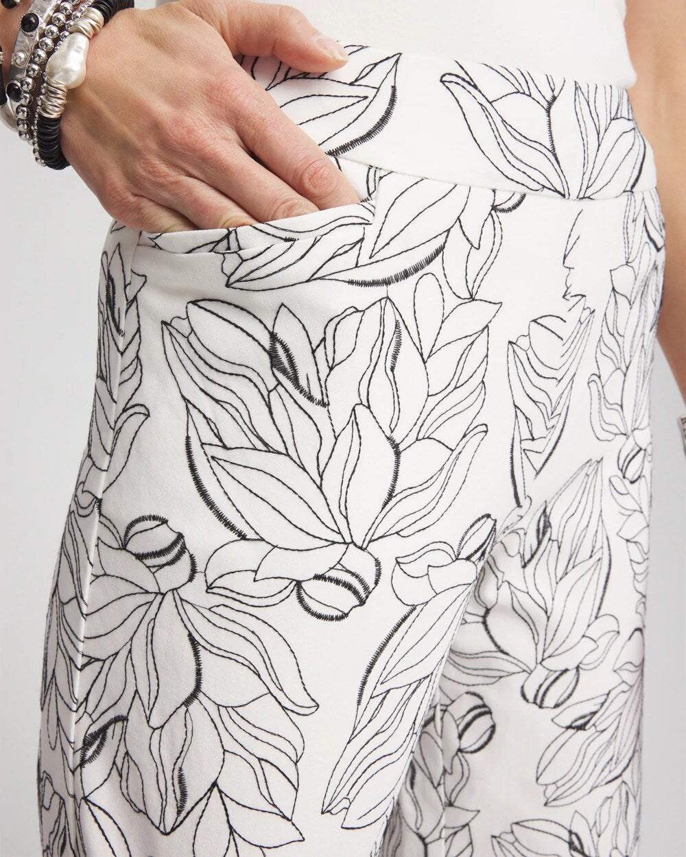 Brigitte™ Floral Embroidered Wide-Leg Cropped Pants