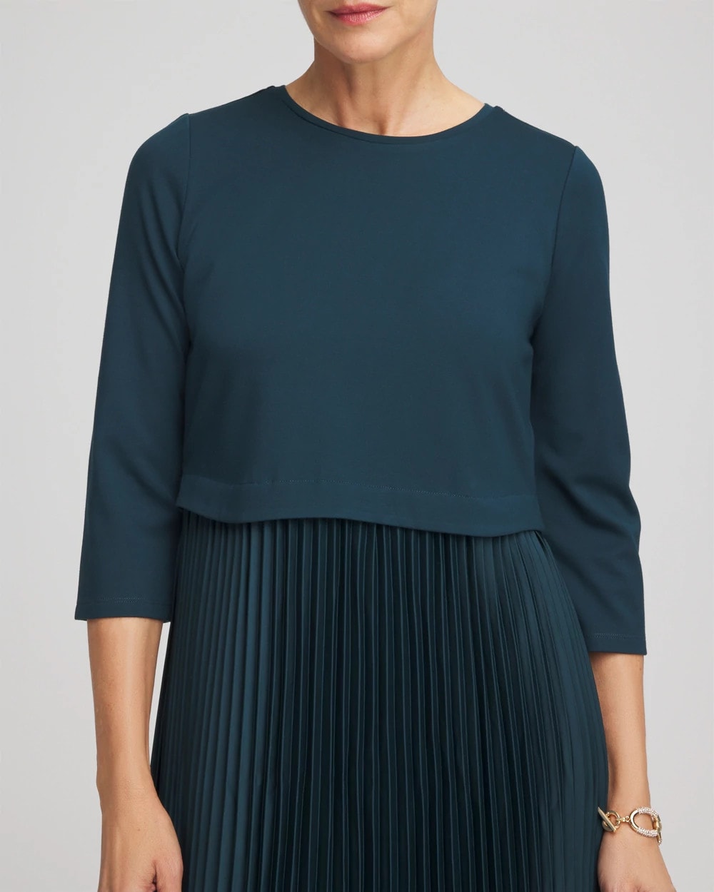 Satin-Knit Pleated Midi Dress