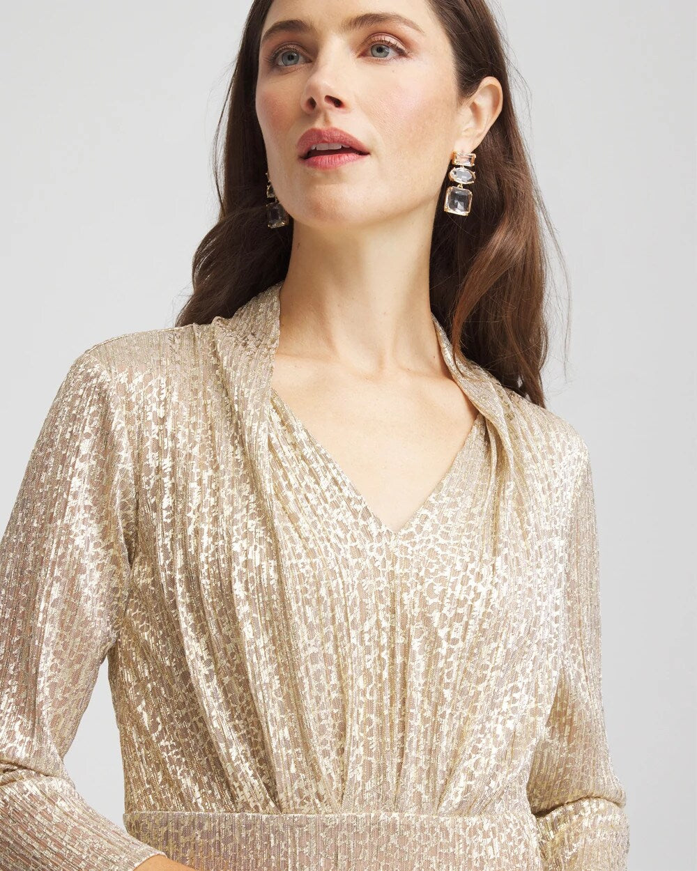 Metallic Knit Pleated Maxi Dress