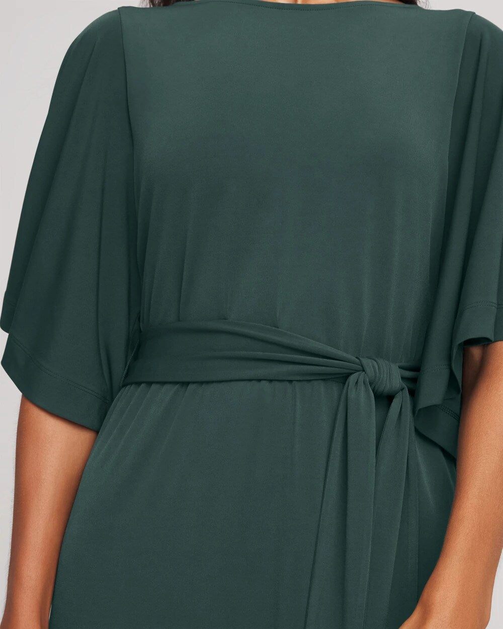 Belted Flutter-Sleeve Maxi Dress