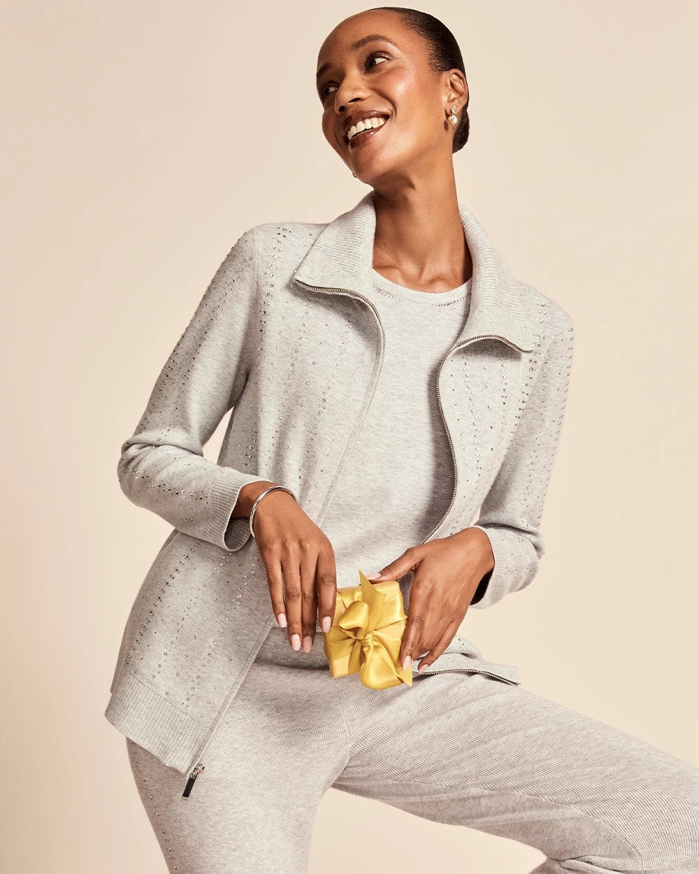 Zenergy® Luxe Diamante Zip Cardigan