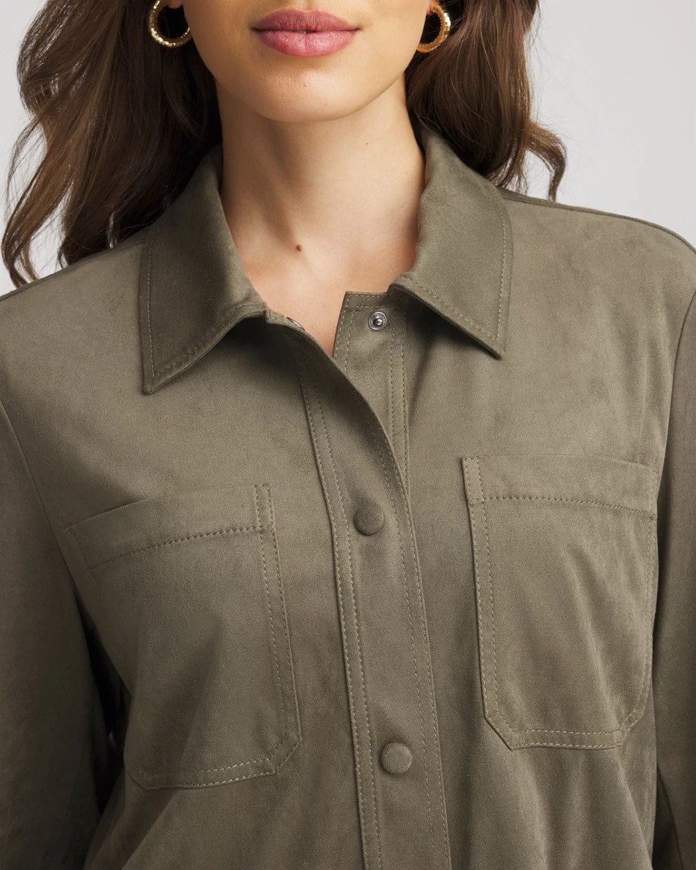 Suede Collared Long-Sleeved Shacket