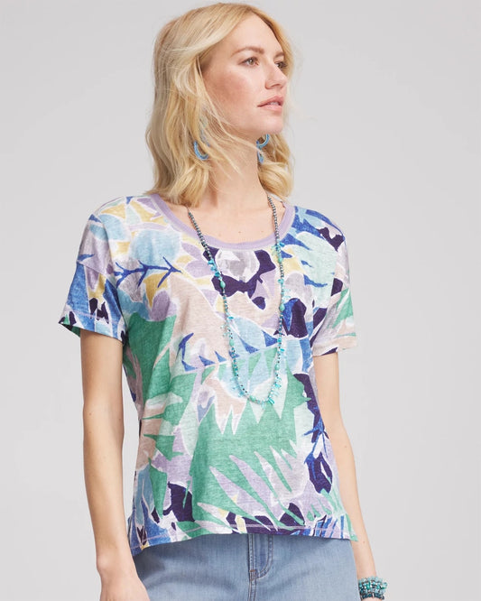 Tropical Nights Sweater-Trim Linen Tee
