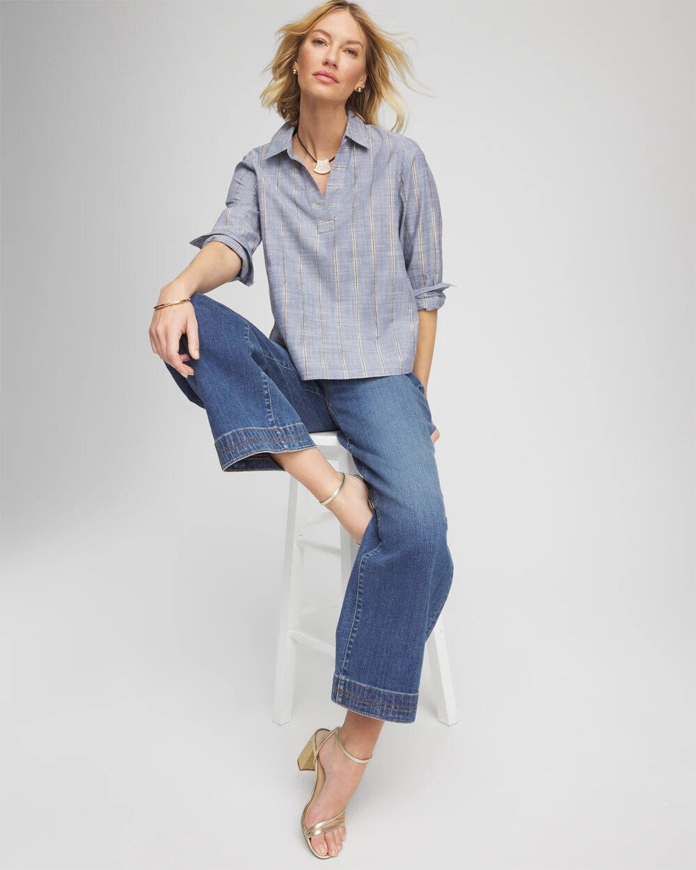 Striped Soft Denim Popover