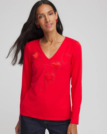 Embellished Heart V-Neck Tee