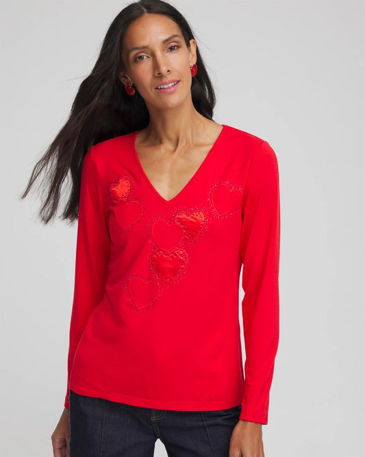 Embellished Heart V-Neck Tee