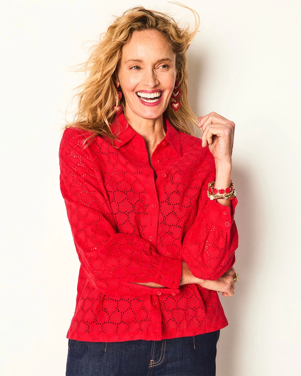 Heart Eyelet Button Down Shirt