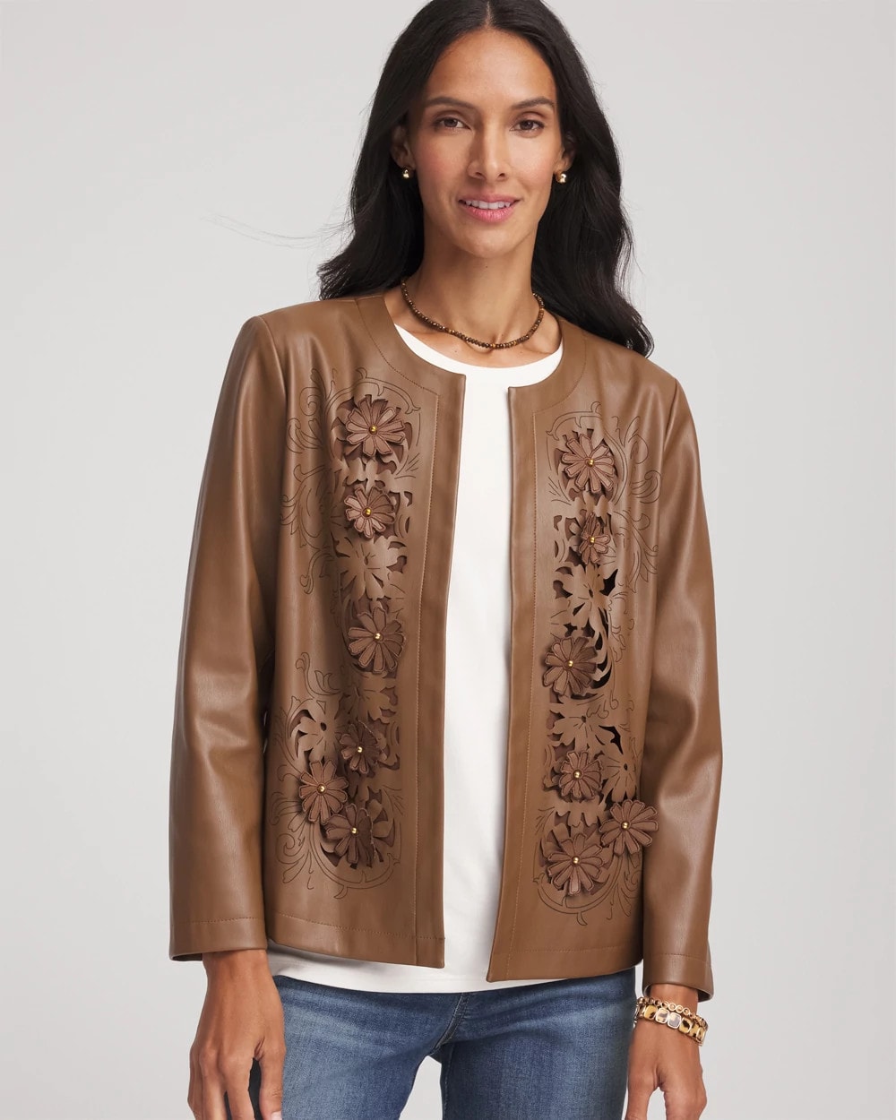Floral Cutwork Faux Leather Jacket