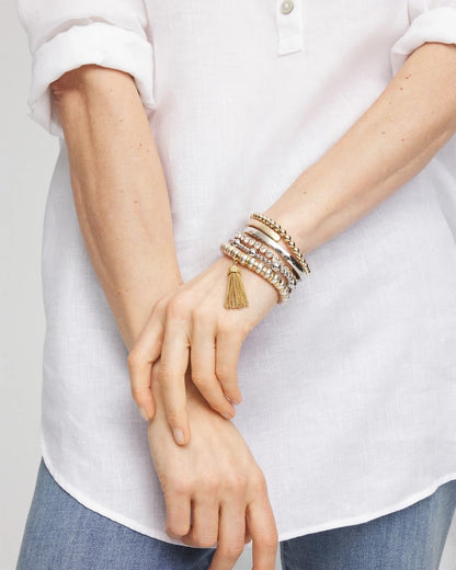 Silver-tone Medium Bead Stretch Bracelet