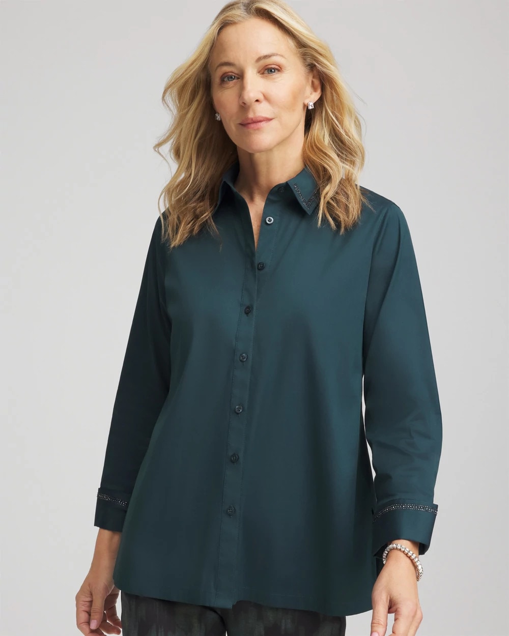 Rhinestone Embellished Poplin Tunic