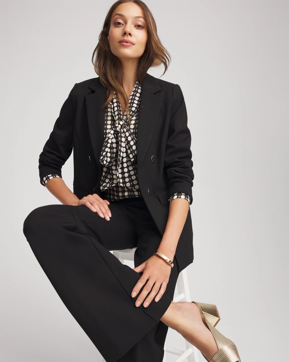 Clip-Dot Tie-Front Blouse