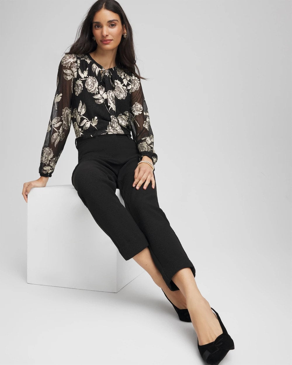 Floral Metallic Bodre Top
