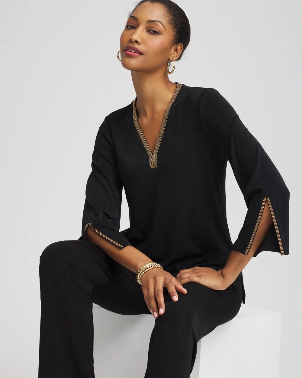 Travelers™ Embellished V-Neck Flutter Sleeve Tunic