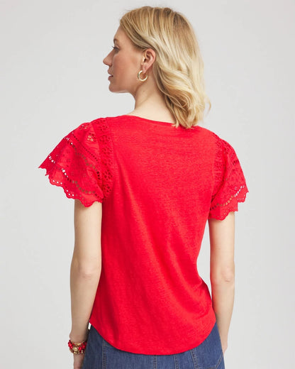 Linen Embroidered Lace Tee