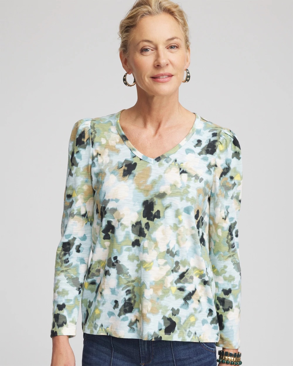 Printed Slub Puff-Sleeve Tee