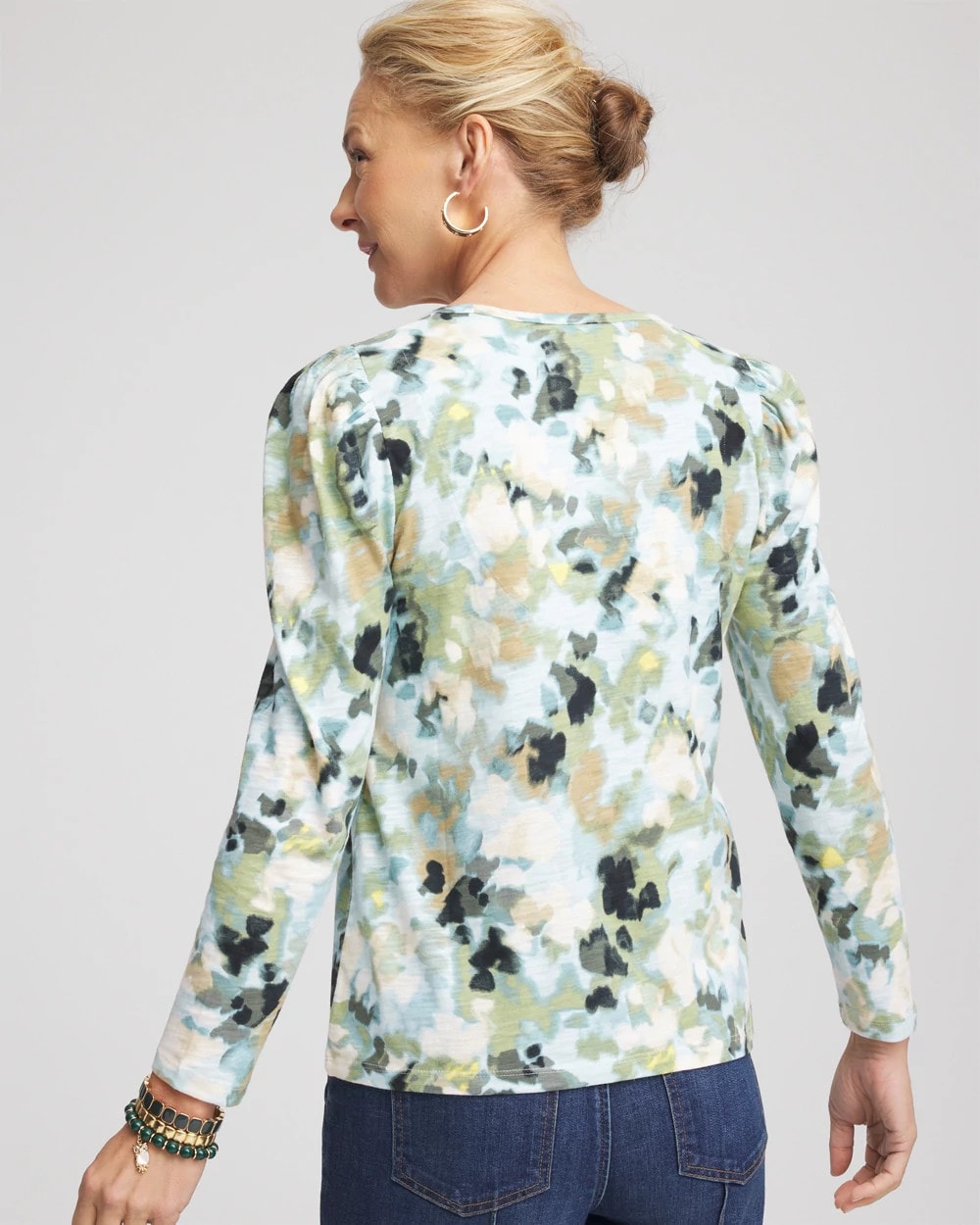 Printed Slub Puff-Sleeve Tee