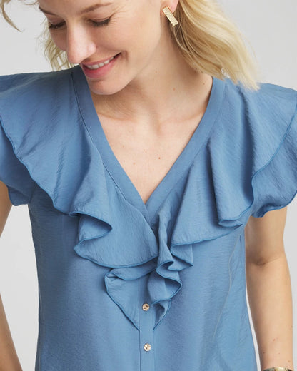 Crepe Ruffle-Trim Blouse