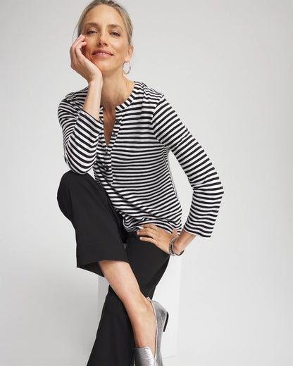 Striped Slub Splitneck Henley Tee