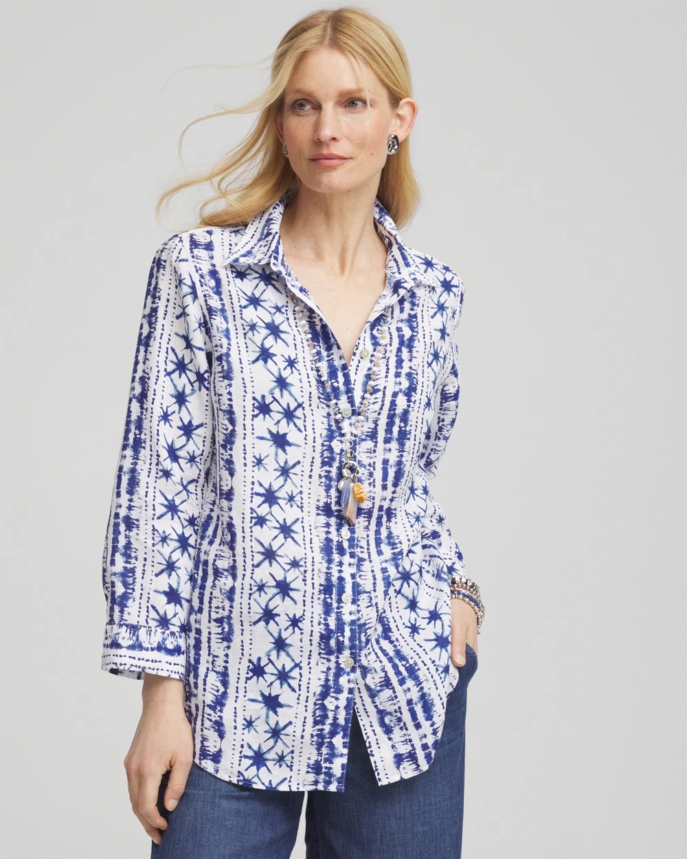 No Iron™ Star Print Linen Shirt