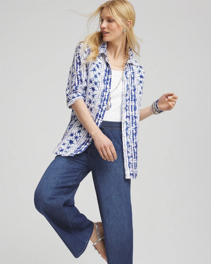 No Iron™ Star Print Linen Shirt