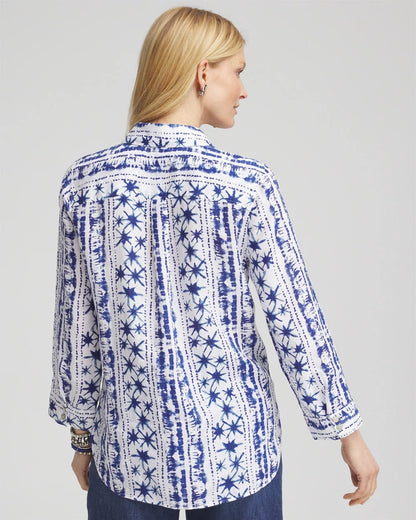 No Iron™ Star Print Linen Shirt