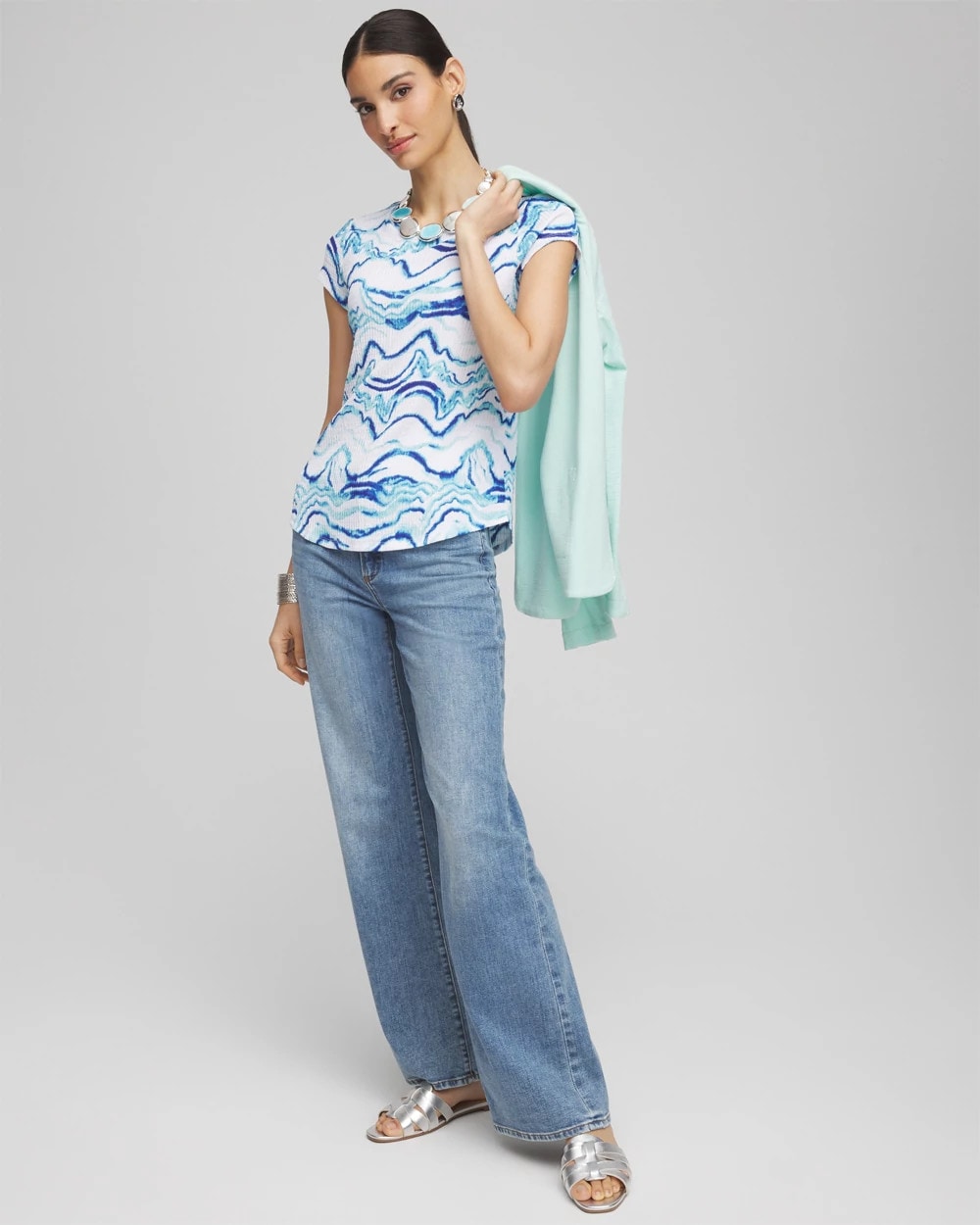 Ocean Waves Cap Sleeve Dolman Tee