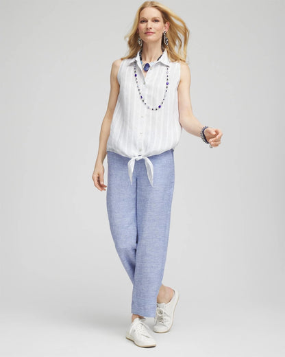 No Iron™ Linen Tie-Front Sleeveless Shirt