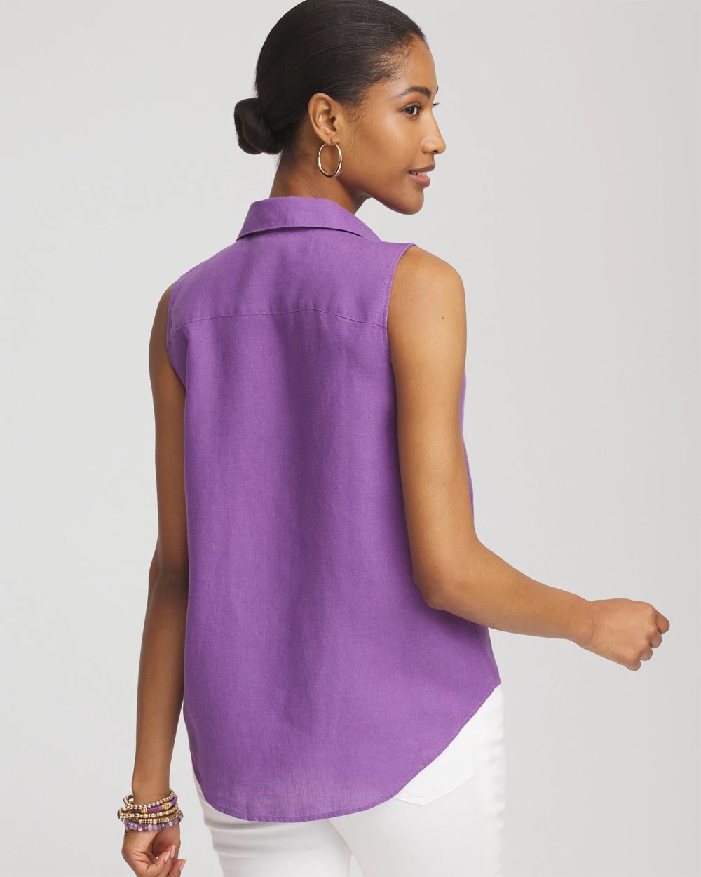 No Iron™ Linen Tie-Front Sleeveless Shirt