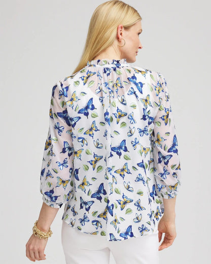 Ruffle Collar Butterfly Burnout Blouse