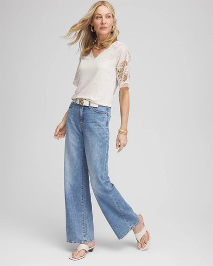 Linen Crochet Lace Short Sleeve Tee