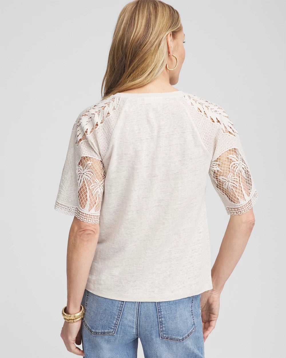 Linen Crochet Lace Short Sleeve Tee