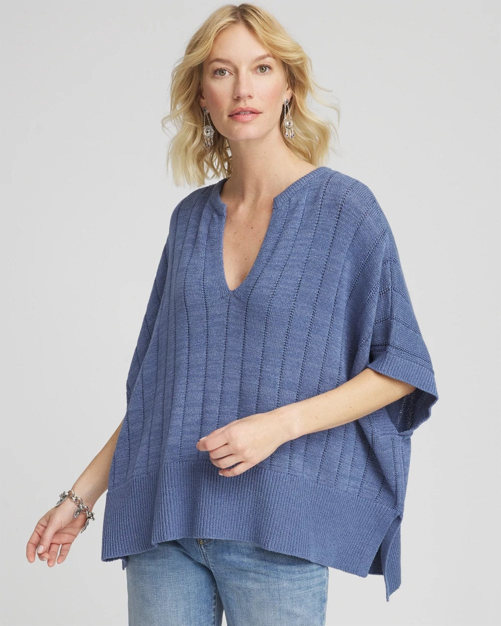 Open-Knit Splitneck Poncho