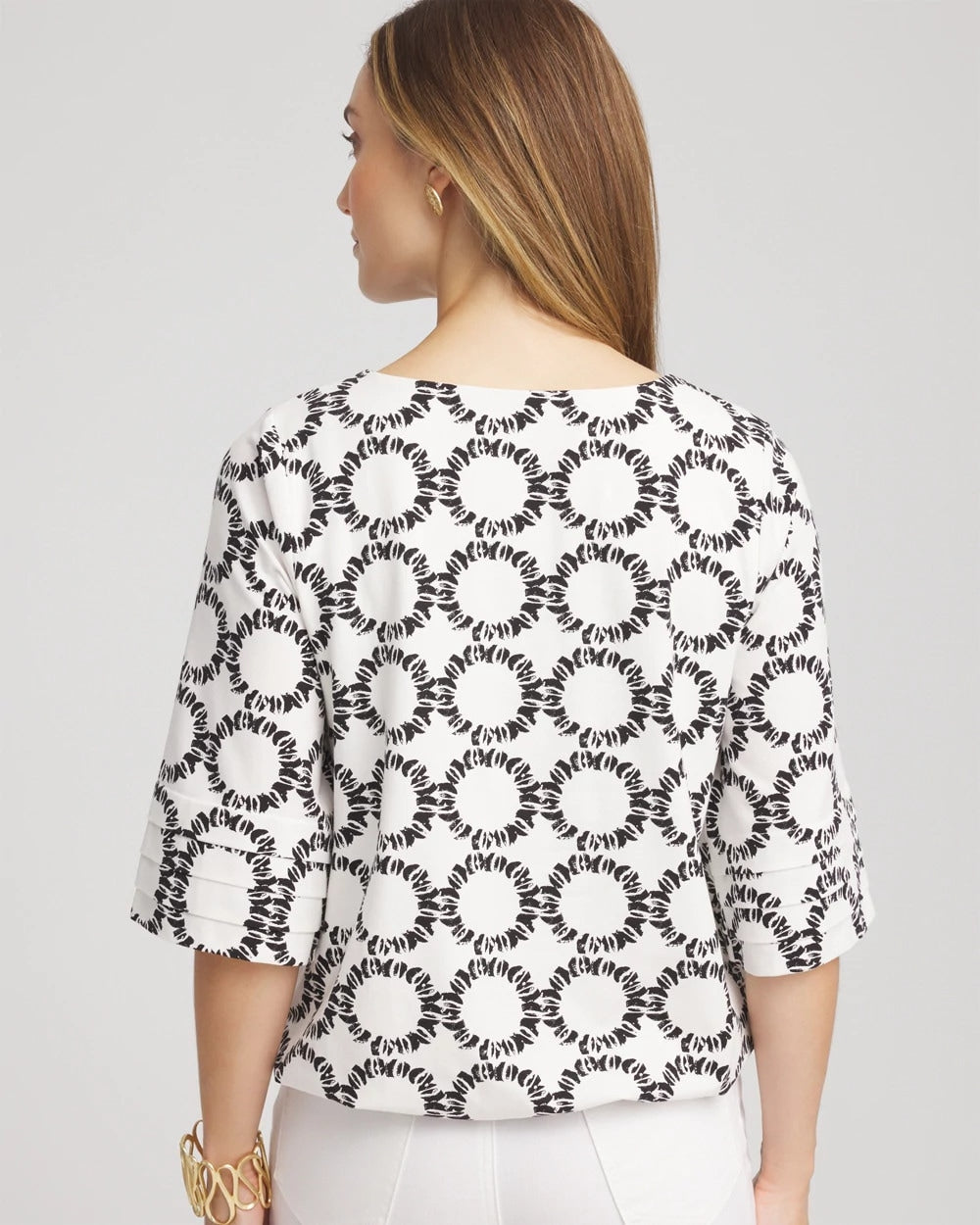 Geo Print Boatneck Bubble-Hem Top