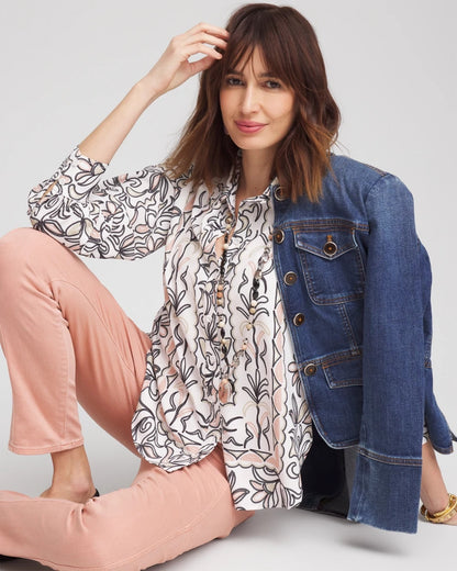 Faux Silk Floral Collared Shirt