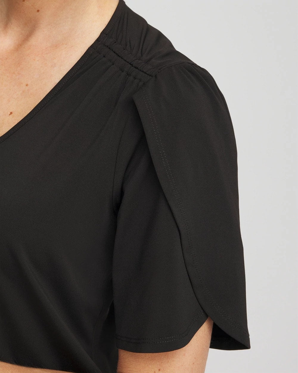 Petal-Sleeve Voop Neck Tee