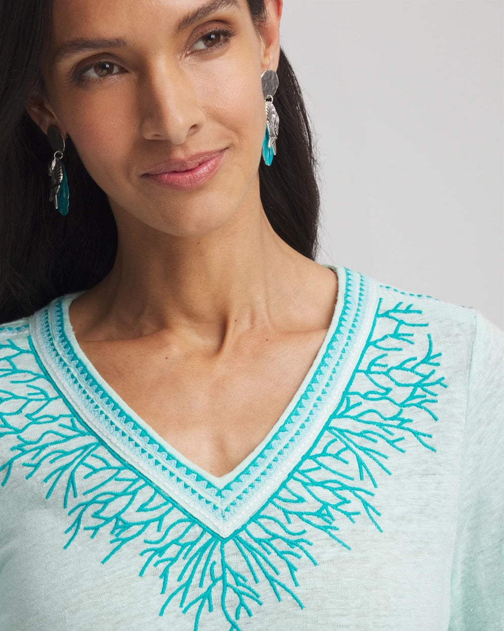 Linen Embroidered V-Neck Tunic