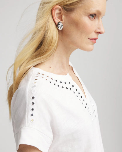 Paillette Trim Cotton Slub Tee