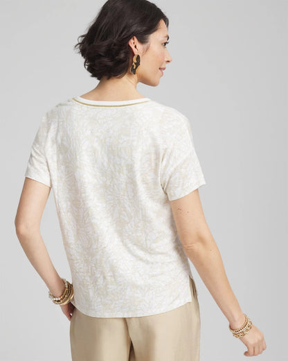 Printed Sweater Trim Linen Tee