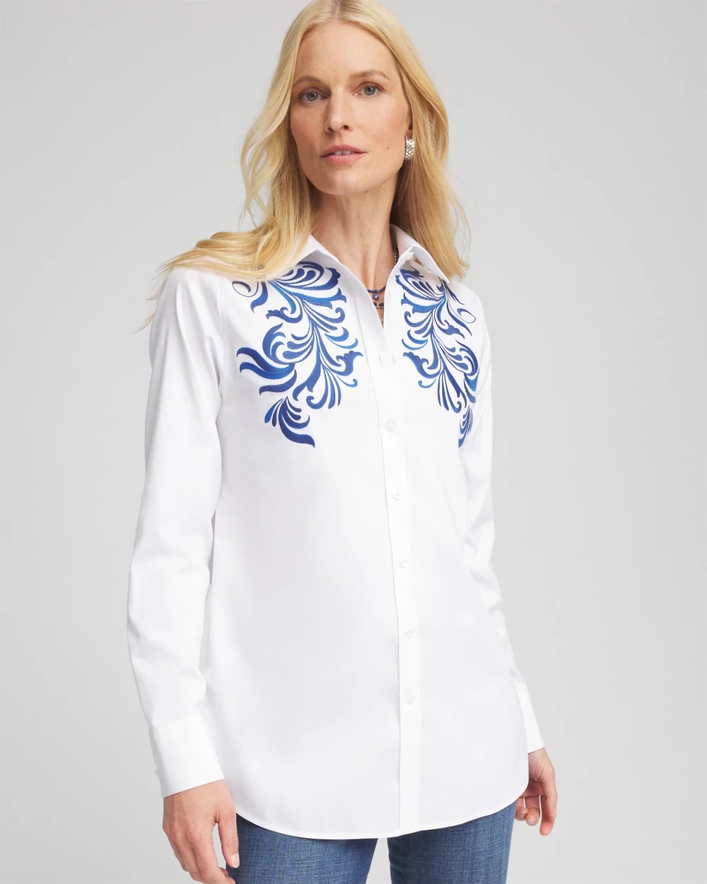 No Iron™ Wildflower Embroidered Shirt