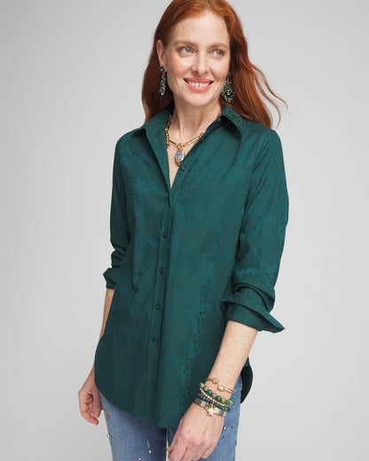 No Iron™ Green Jacquard Shirt
