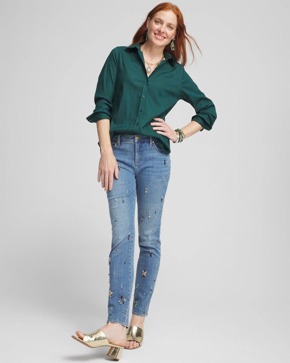 No Iron™ Green Jacquard Shirt
