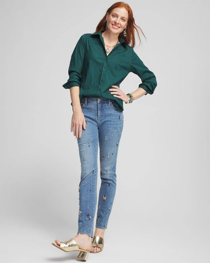 No Iron™ Green Jacquard Shirt