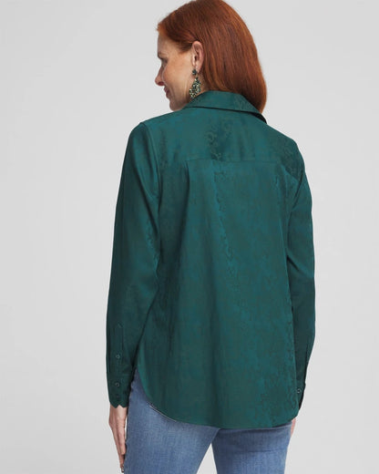 No Iron™ Green Jacquard Shirt