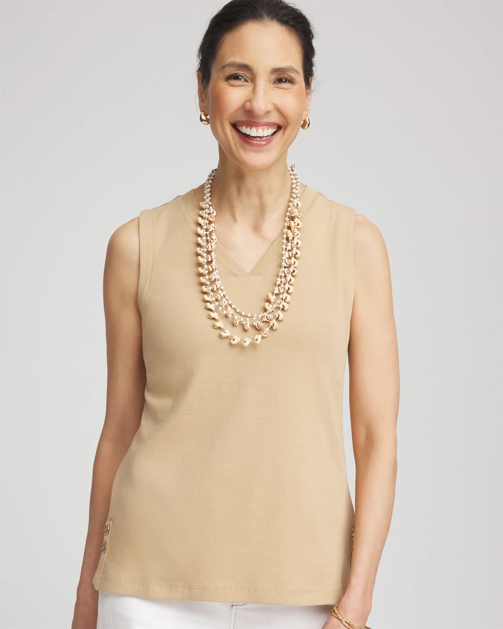 Sleeveless V-Neck Button Tank