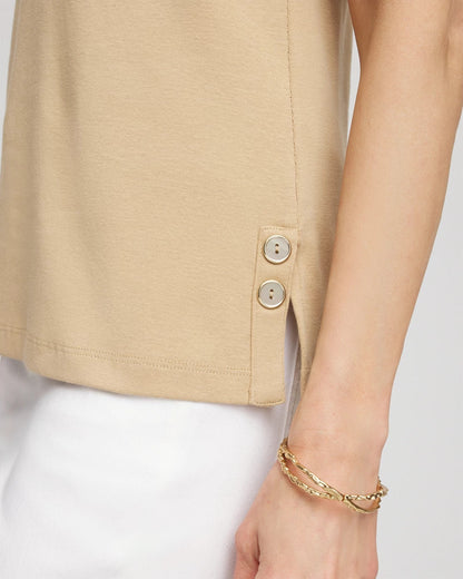 Sleeveless V-Neck Button Tank
