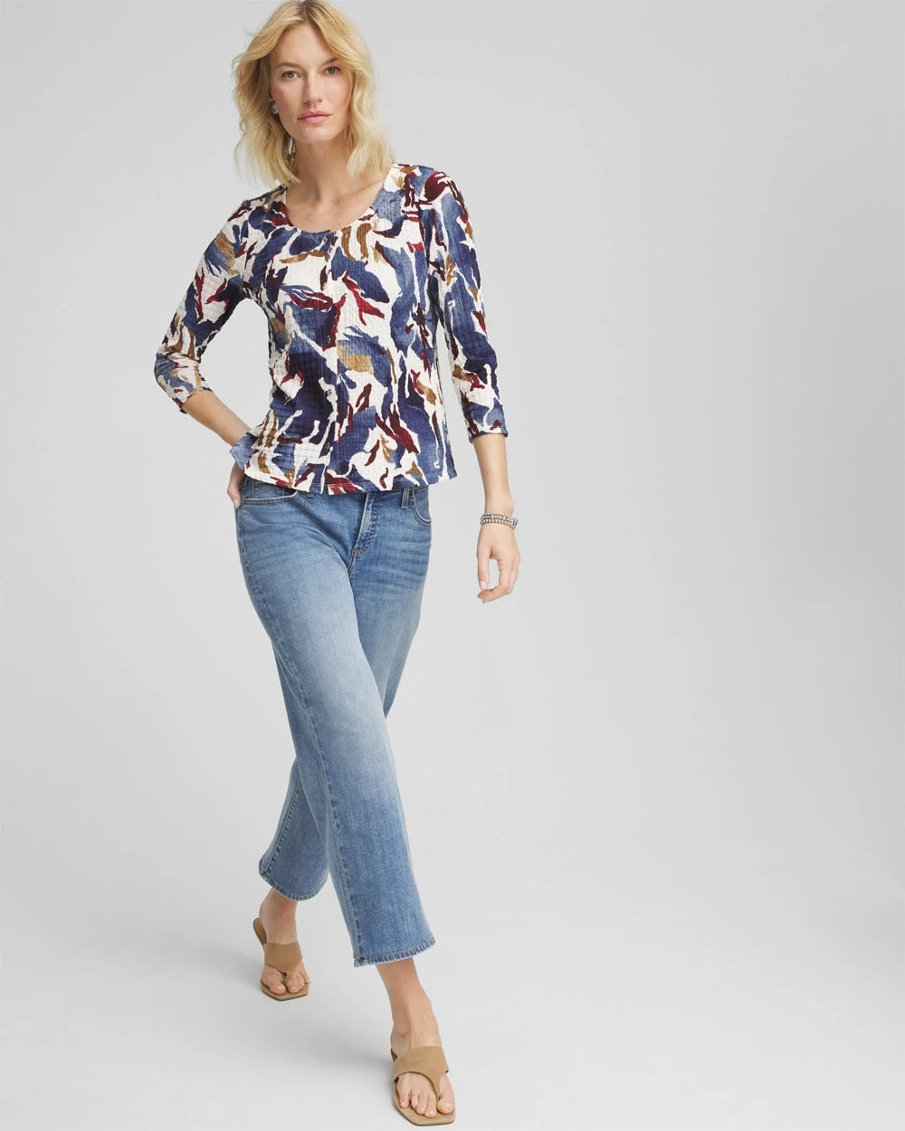 Printed Textured Scoopneck Cardigan